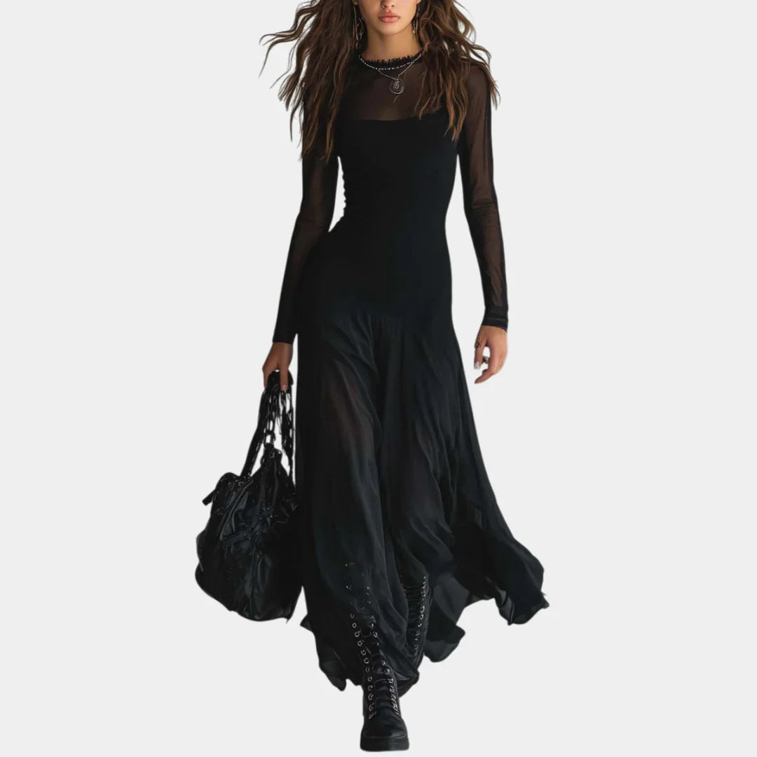 Lunaria | Long Black Tulle Dress with Ethereal Charm