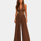 Héluise | Brown chiffon pleated jumpsuit