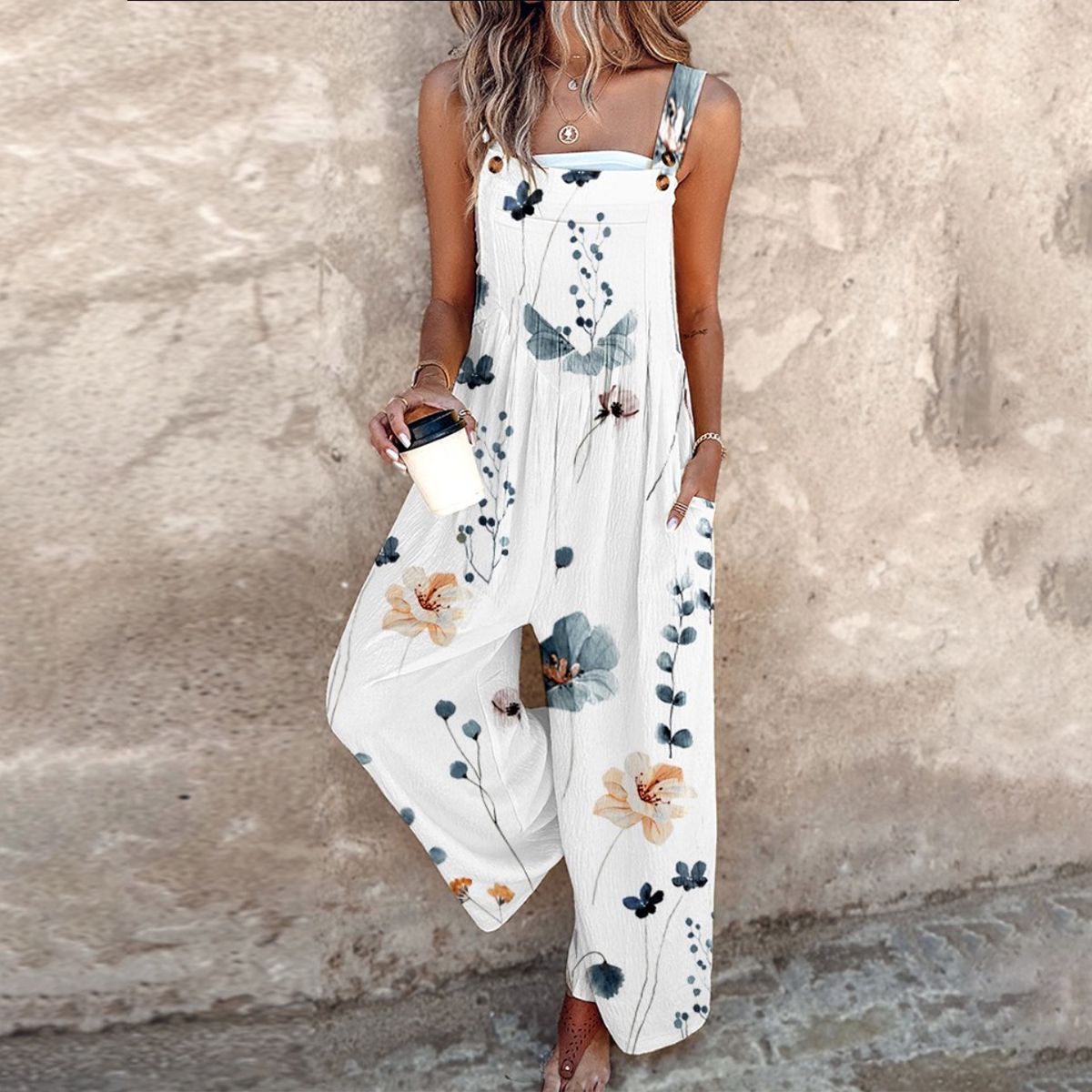 Amandine | Elegant Contrast Bohemian Floral Jumpsuit
