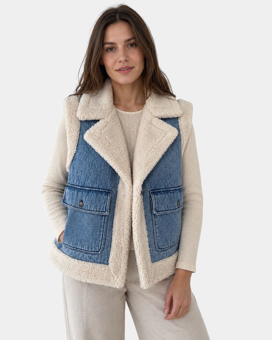 Sylianne | Gilet en denim vintage avec doublure en fourrure