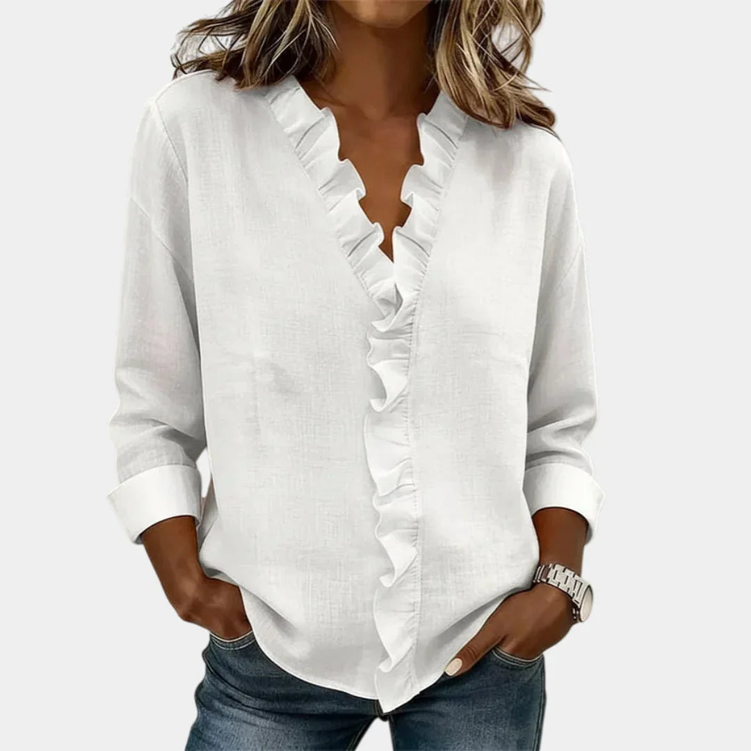 Flavie | Blouse with a V-neck and delicate ruffles