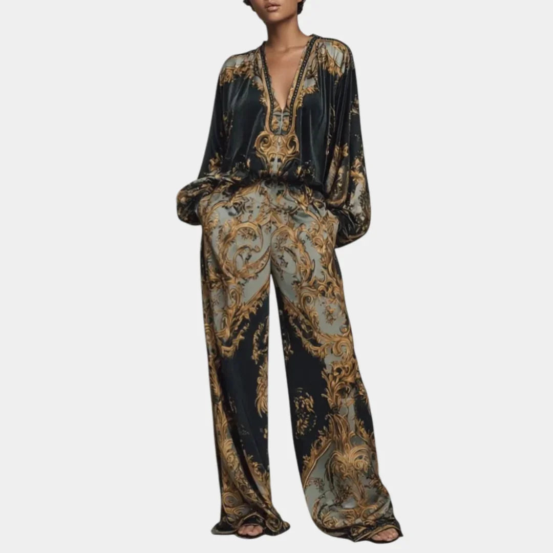 Valentina | Baroque Floral Set with Palazzo Trousers