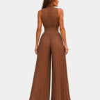 Héluise | Brown chiffon pleated jumpsuit