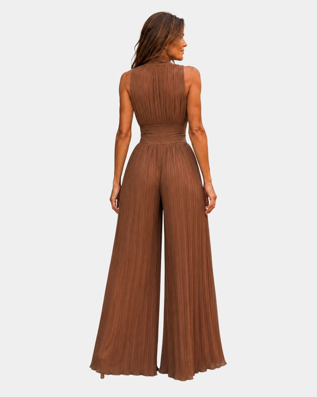 Héluise | Brown chiffon pleated jumpsuit