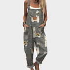Amélie | Bright Grey Bohemian Llama-Print Jumpsuit