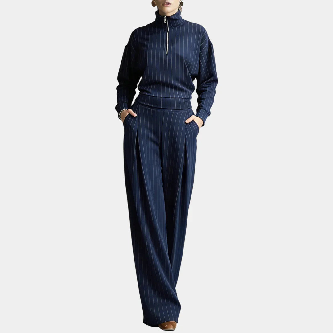 Celeste | Striped zip-up stand-up collar set