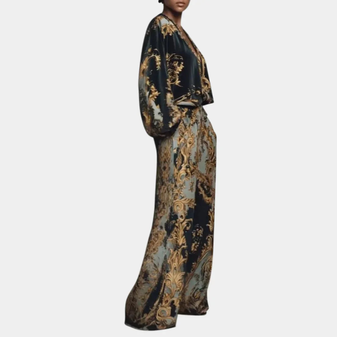 Valentina | Baroque Floral Set with Palazzo Trousers