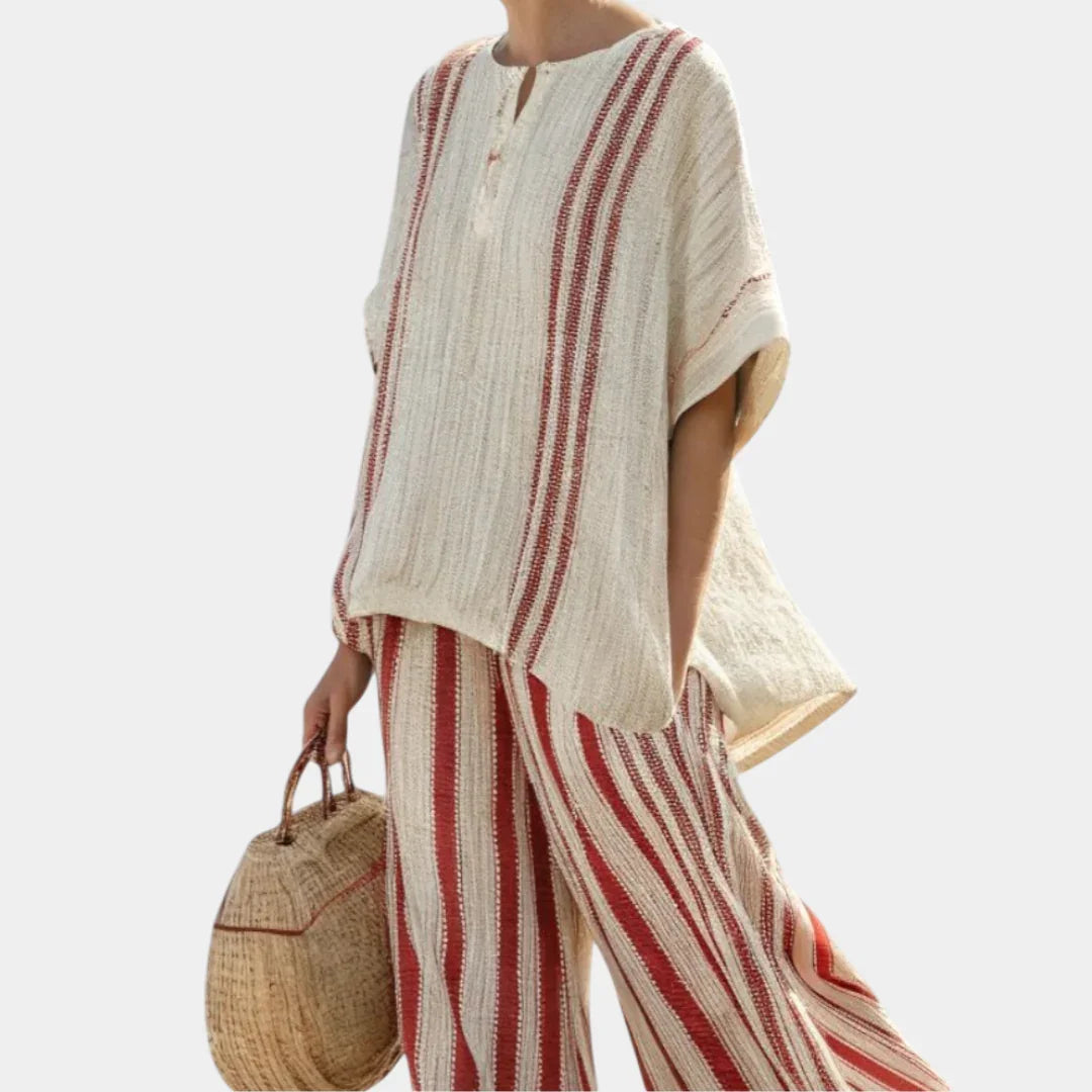 Mirella | Structured red striped top and trousers