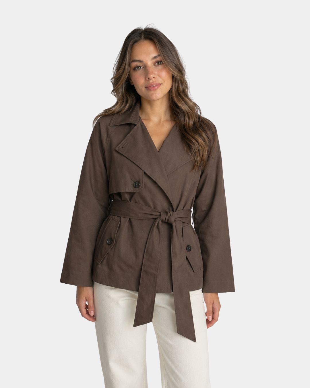 Lysianne | Manteau trench marron à double boutonnage
