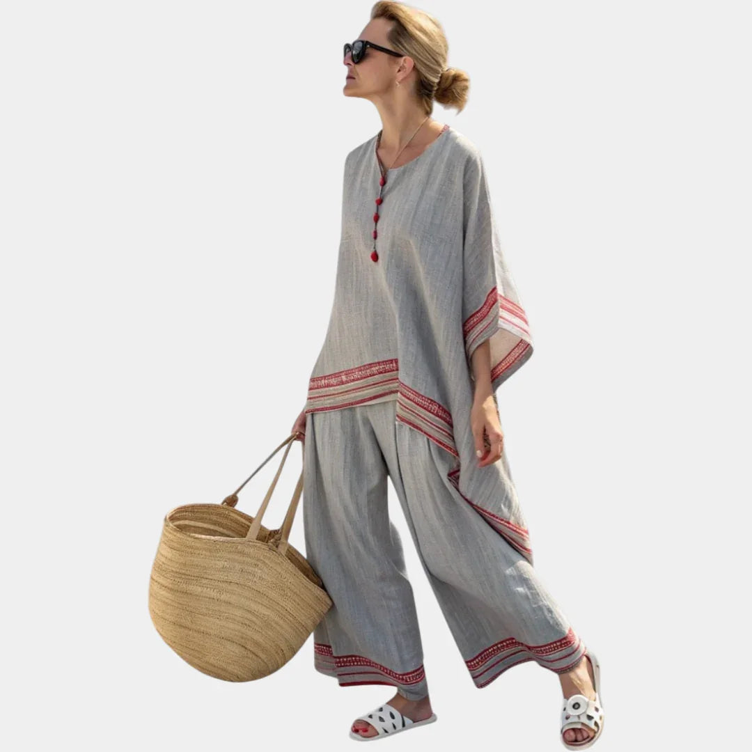 Rossella | Sophisticated Asymmetrical Blouse and Wide-Leg Ethnic Trousers