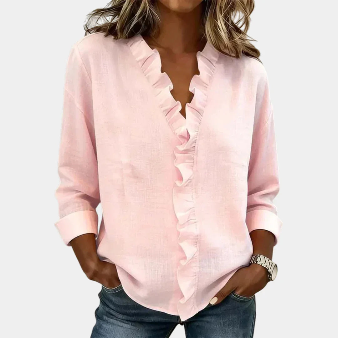Flavie | Blouse with a V-neck and delicate ruffles