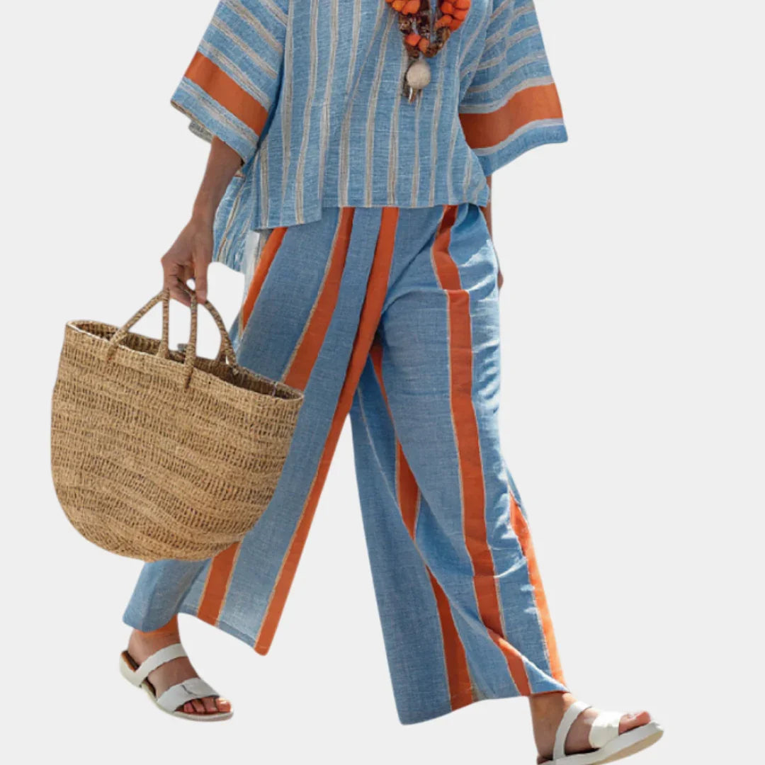 Valeria | Sophisticated terracotta striped top and trousers
