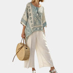 Annalisa | Comfortable printed blouse and wide-leg white trousers