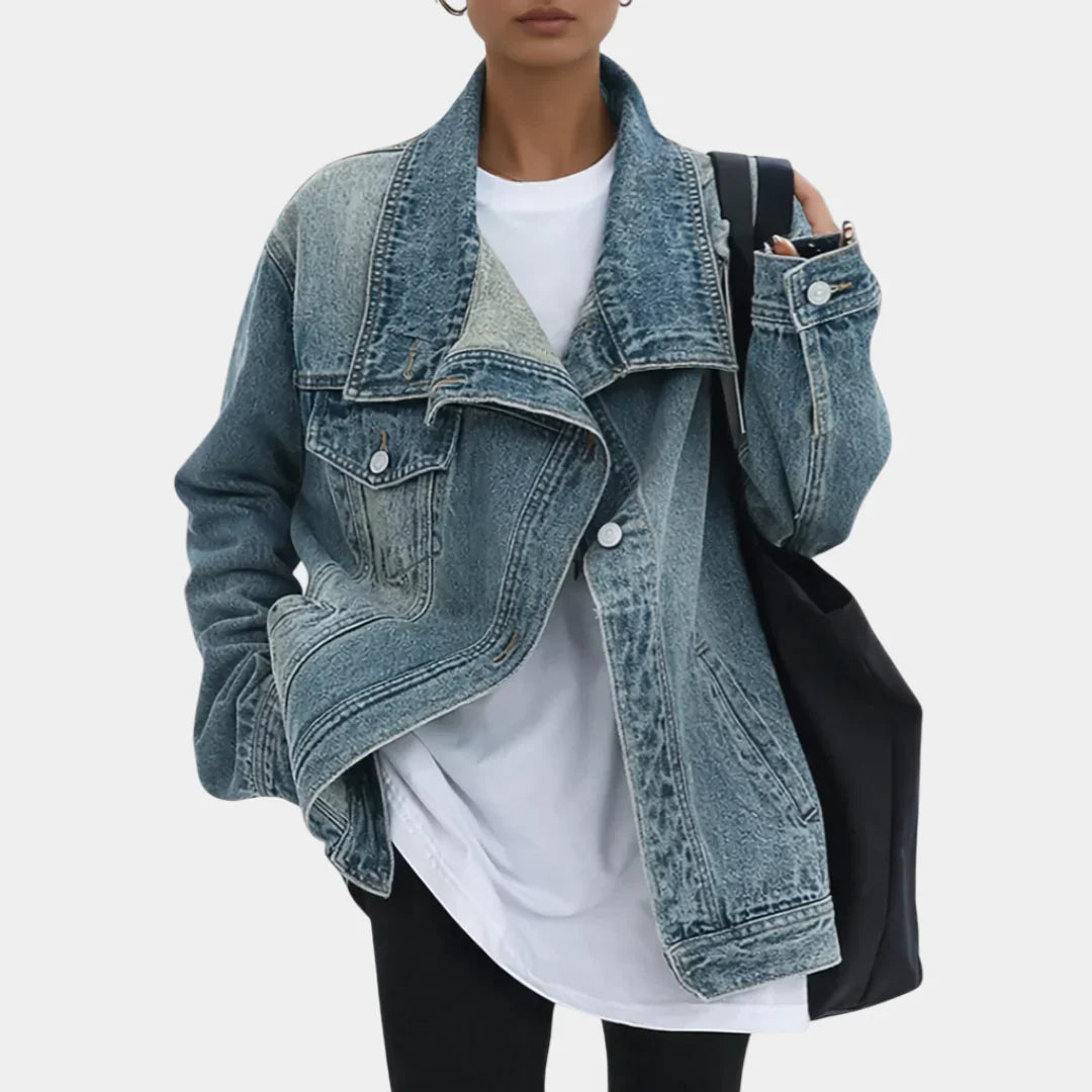 Lucie – Vintage Washed Stand-Up Collar Jacket