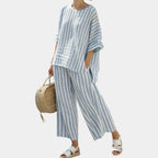 Federica | Sophisticated blue striped top and casual trousers