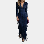 Eulalie | Elegant midi dress with fringed sleeves