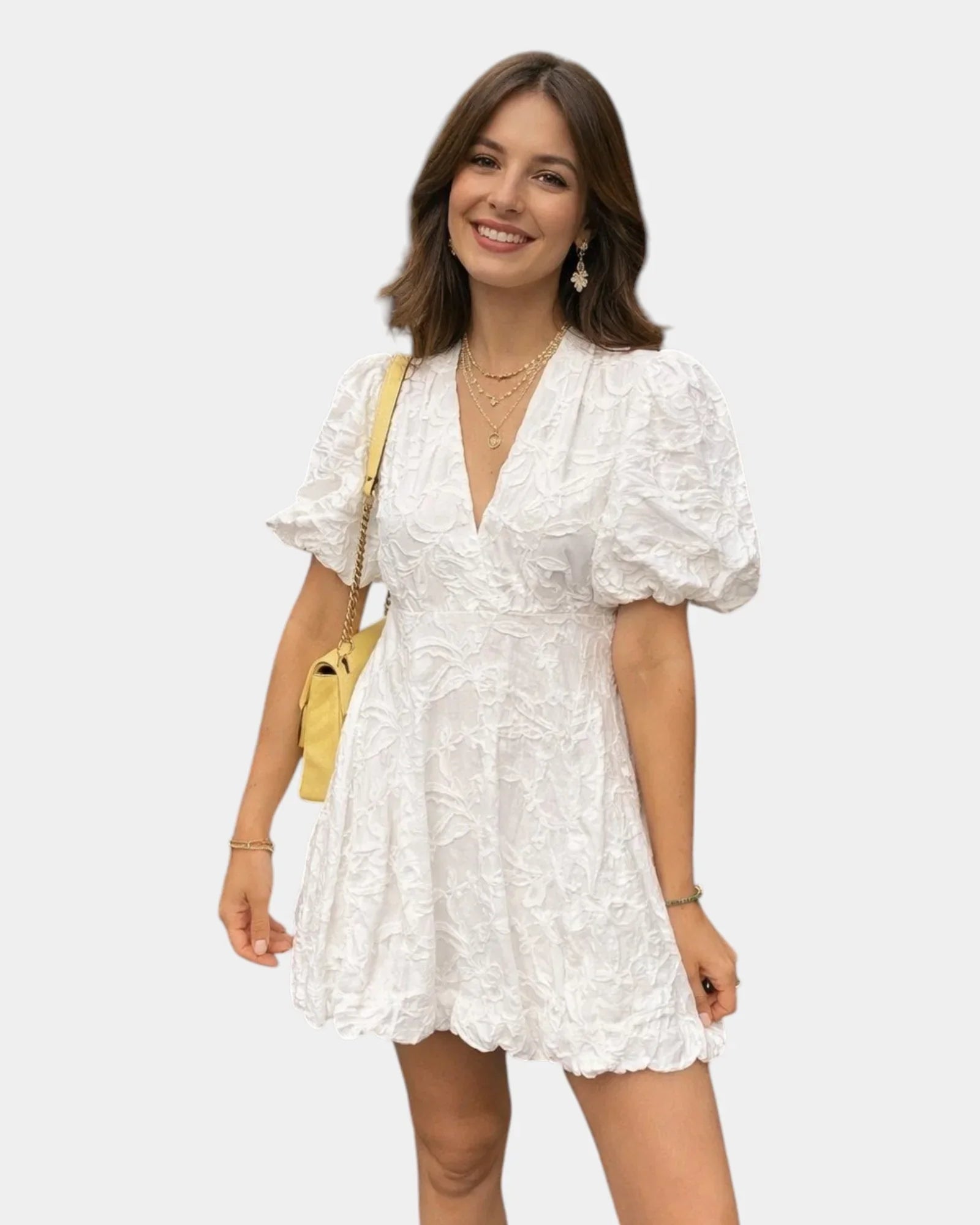 Anastasie | Embroidered Mini Dress with Ruffled Sleeves