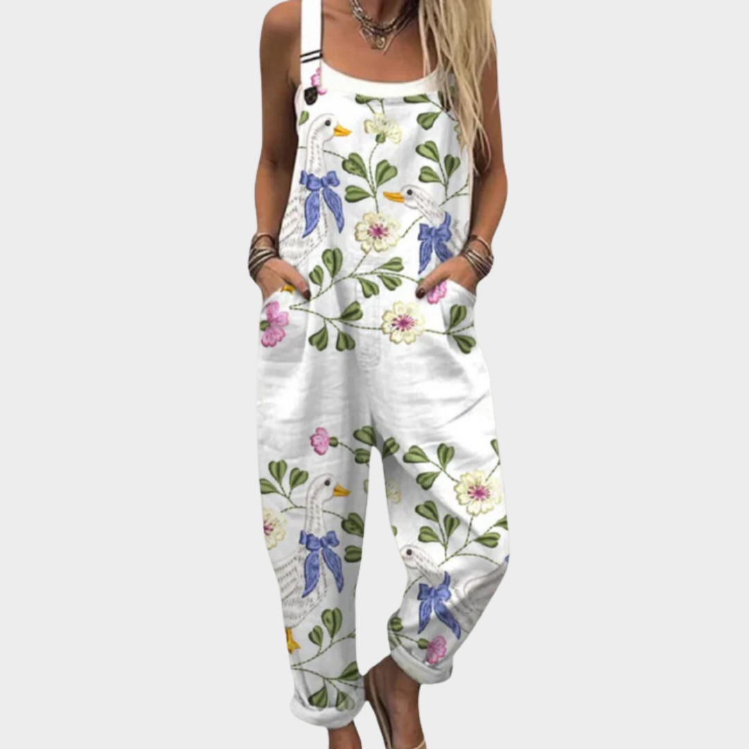 Madeleine | Delicate Floral Swan-Print Jumpsuit