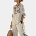 Tiziana | Essential embroidered blouse and wide-leg trousers