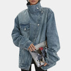 Lucie – Vintage Washed Stand-Up Collar Jacket