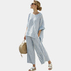 Federica | Sophisticated blue striped top and casual trousers