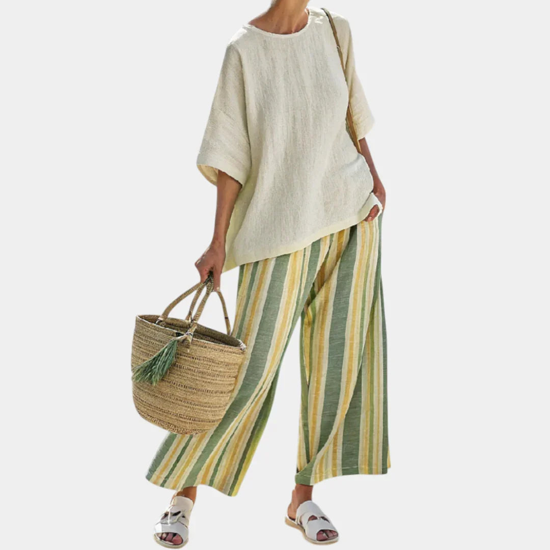 Caterina | Sophisticated Top and Striped Trousers