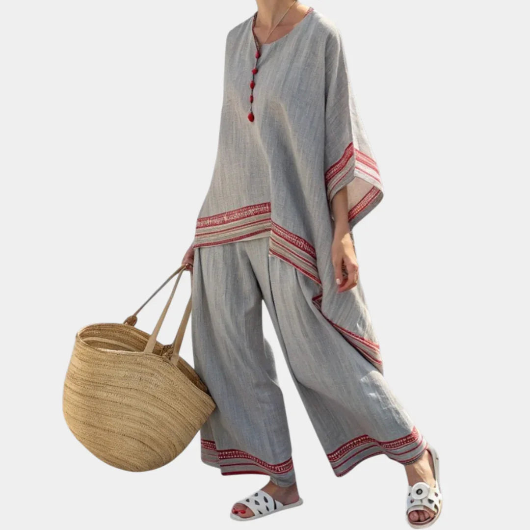 Rossella | Sophisticated Asymmetrical Blouse and Wide-Leg Ethnic Trousers