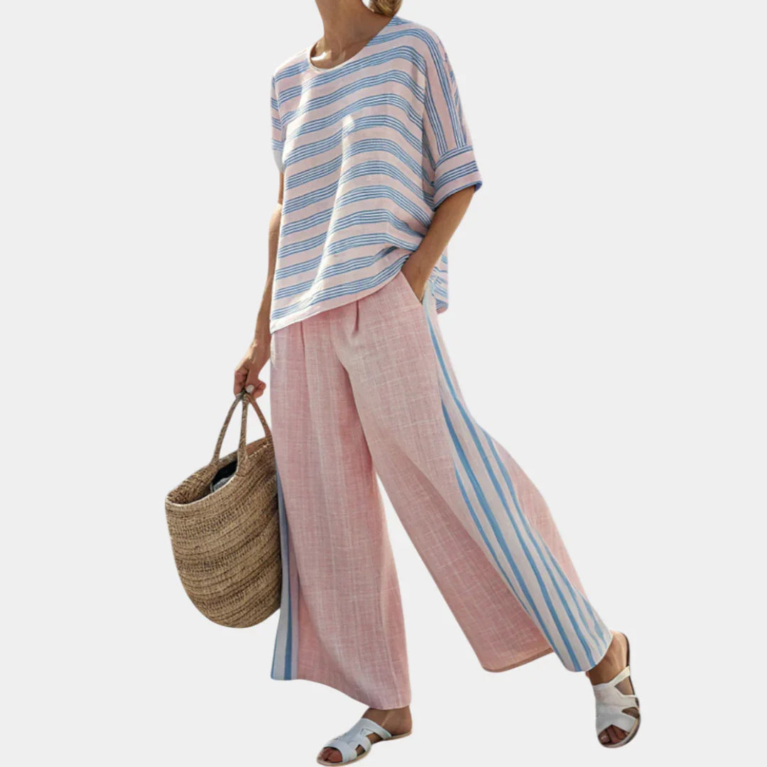 Floral | Elegant blue and soft trousers