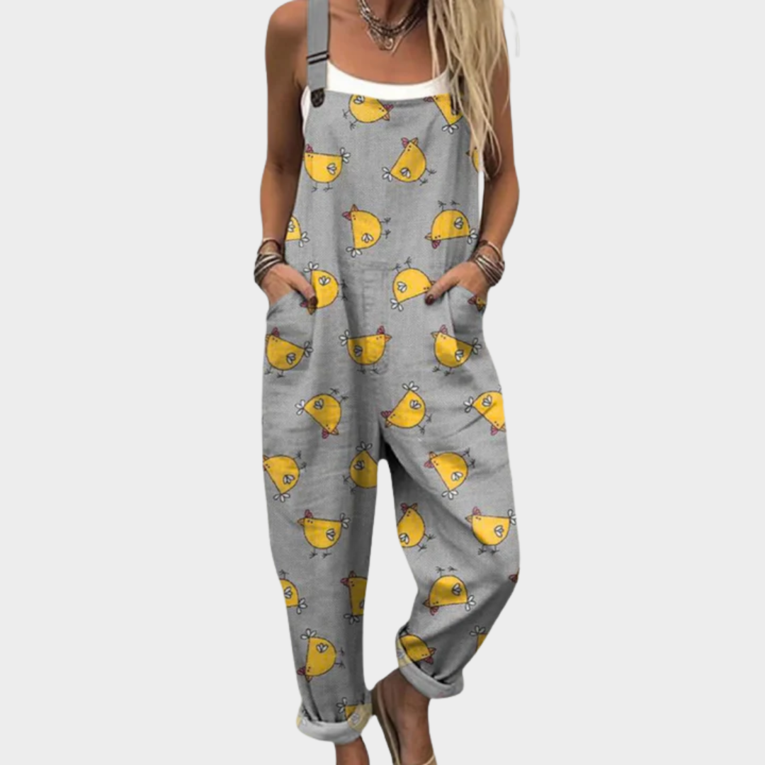 Élodie | Playful Hen-Print Jumpsuit