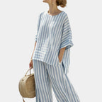 Federica | Sophisticated blue striped top and casual trousers