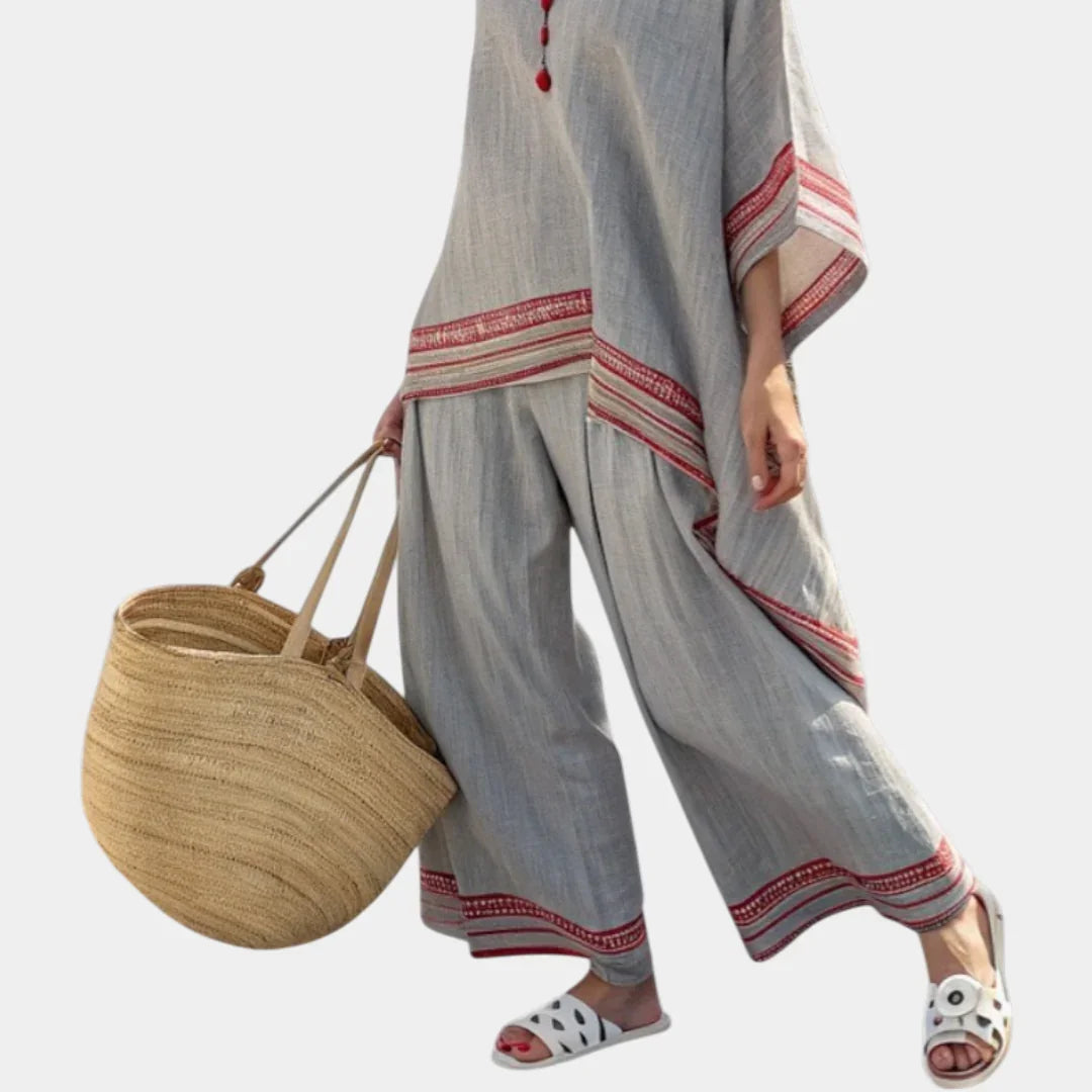 Rossella | Sophisticated Asymmetrical Blouse and Wide-Leg Ethnic Trousers