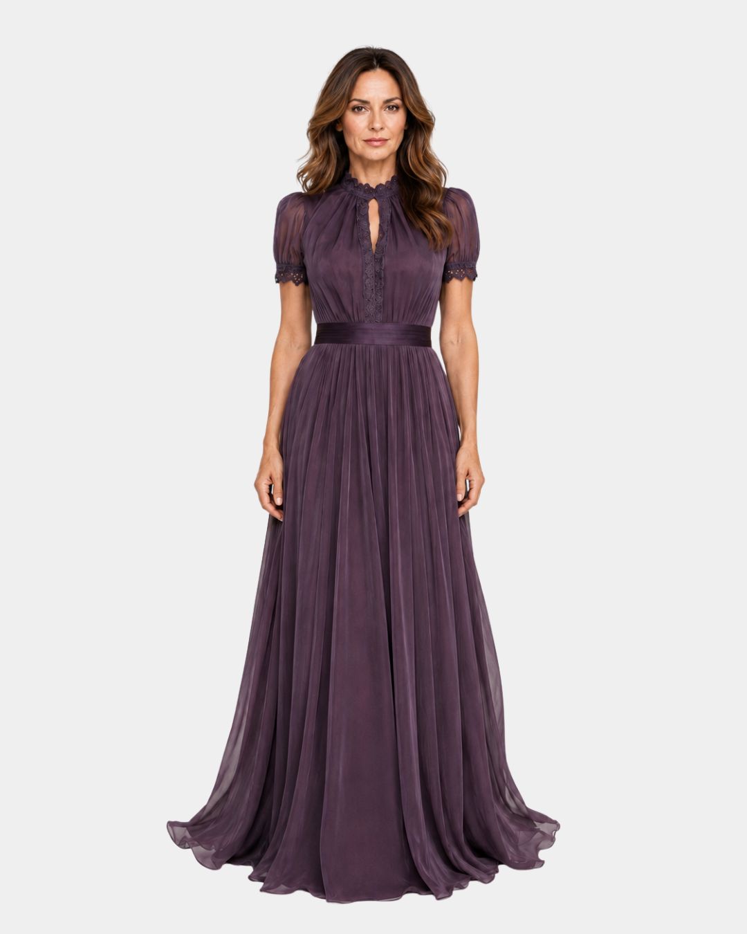 Tiphaine | Dress with a low neckline and chiffon lace trim