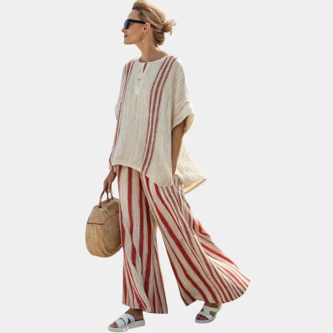 Mirella | Structured red striped top and trousers