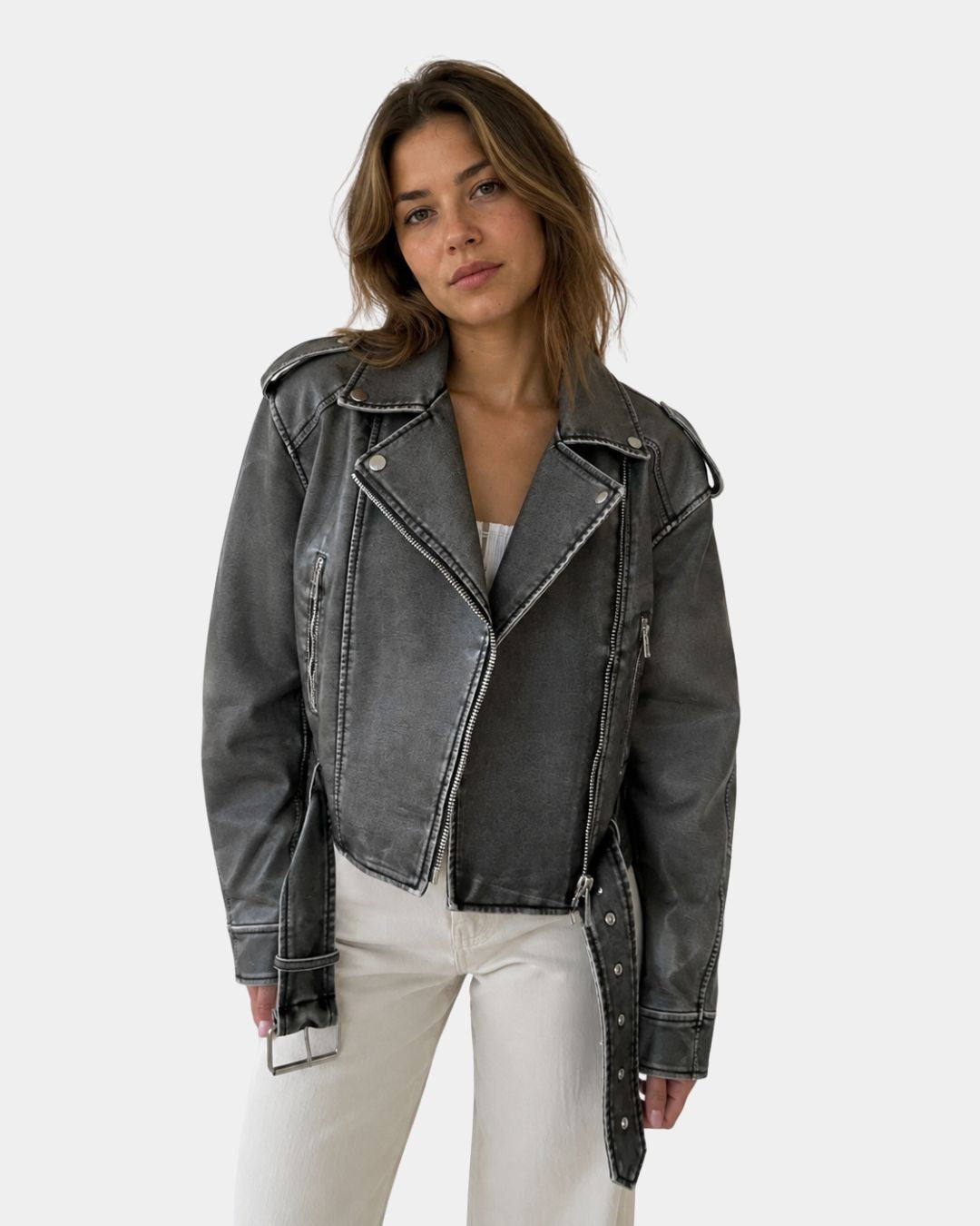 Ambrésia | Veste en simili cuir lavé pour femmes
