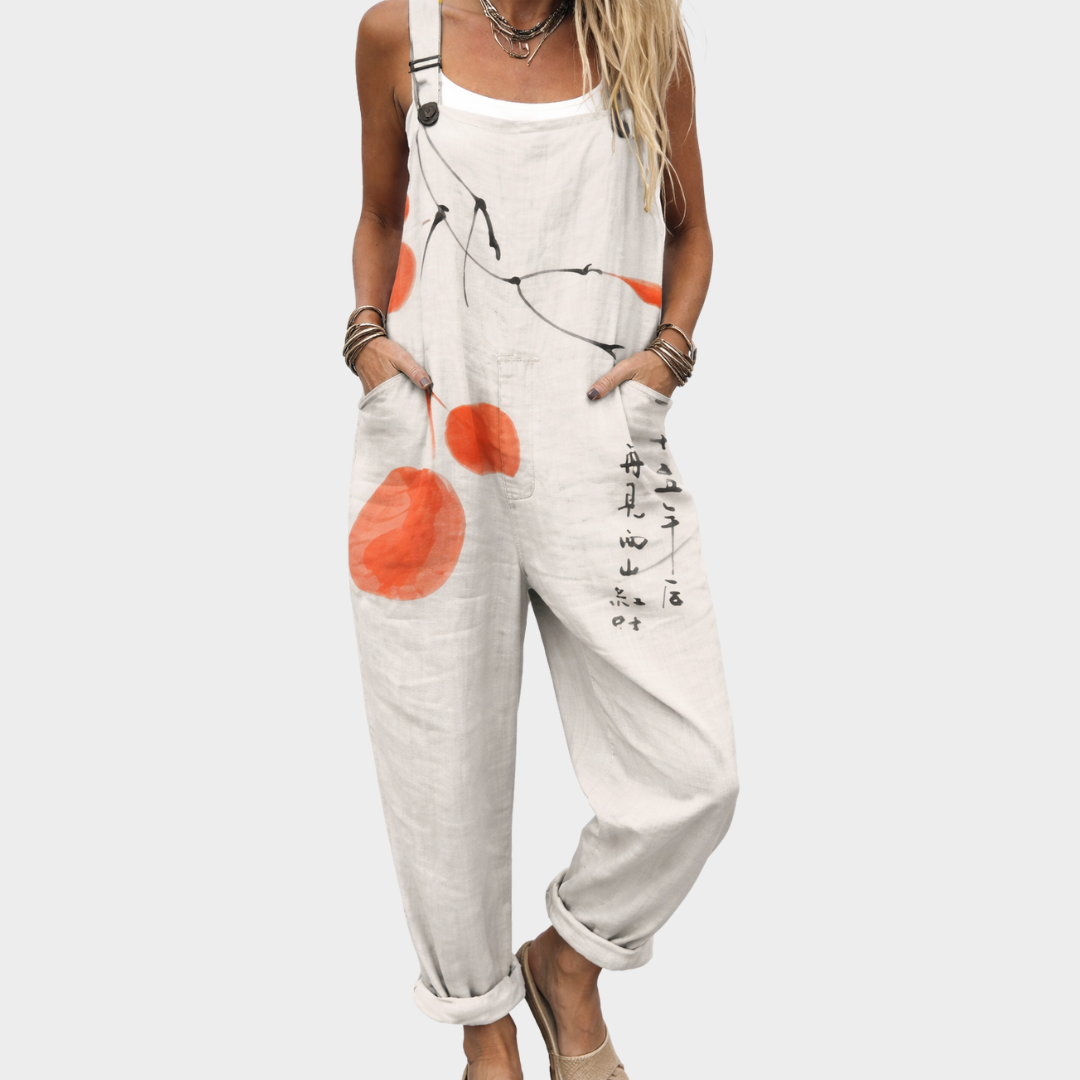 Élodie | Bright Artistic Coral-Accent Jumpsuit