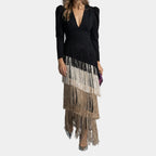 Eulalie | Elegant midi dress with fringed sleeves