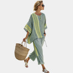 Tess | Elegant Lavender Top and Mustard Striped Trousers