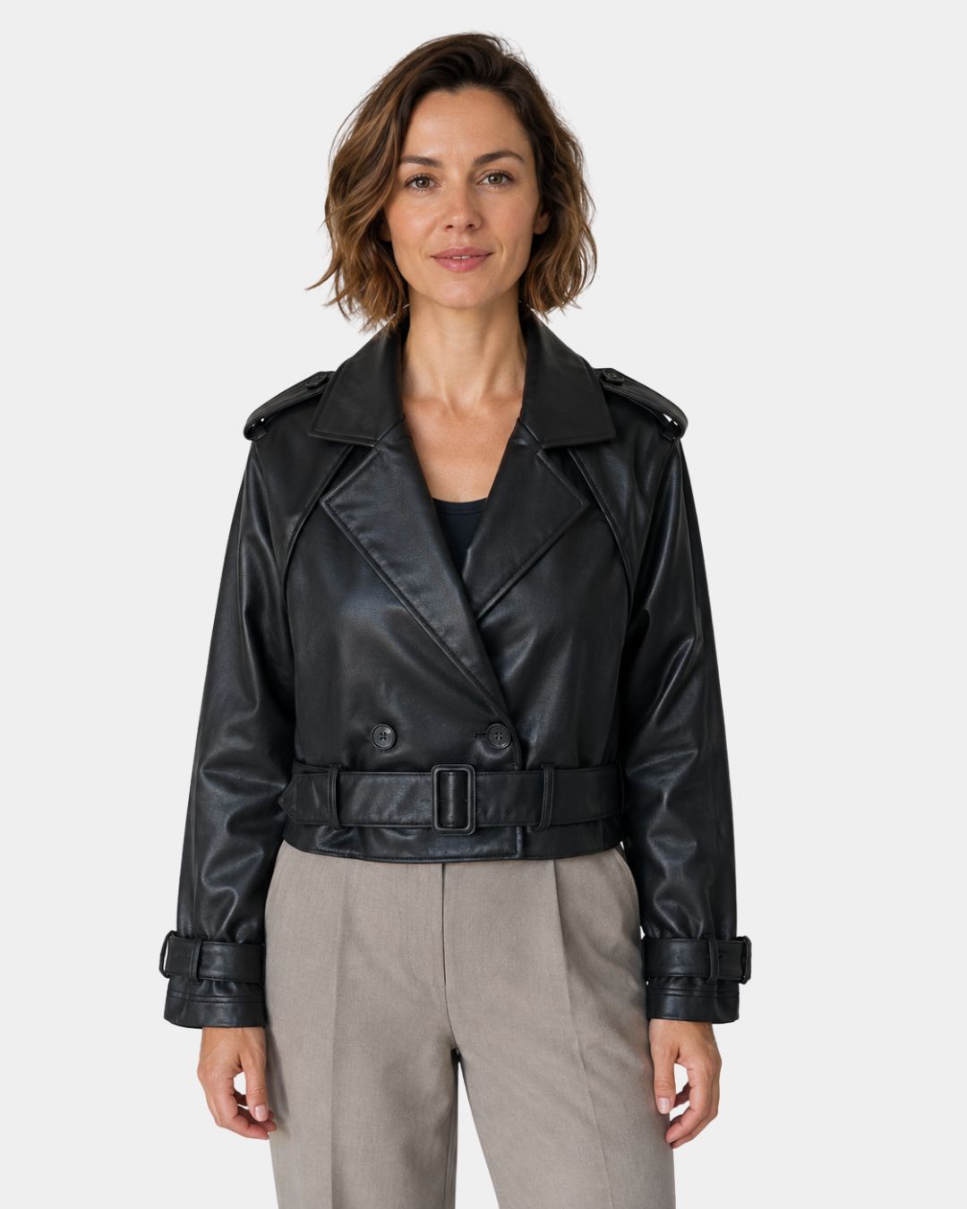 Aigline | Veste trench courte en faux cuir