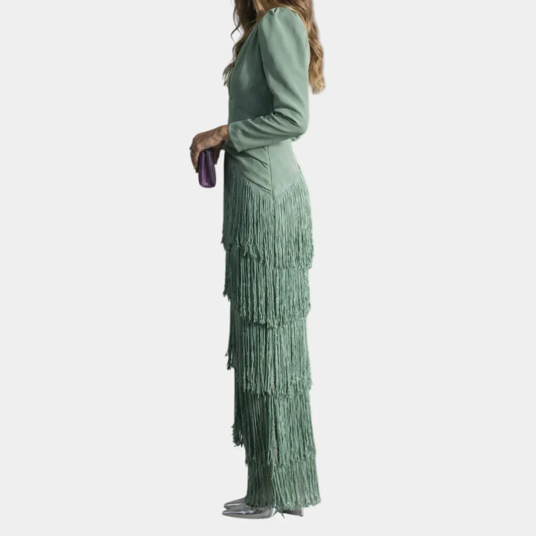 Eulalie | Elegant midi dress with fringed sleeves
