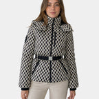 Élodiane | Veste doudoune beige à motifs avec ceinture