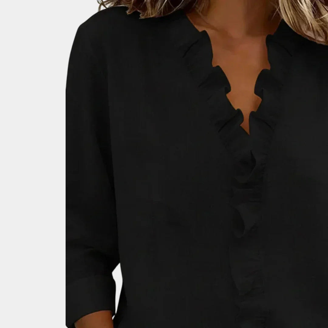 Flavie | Blouse with a V-neck and delicate ruffles