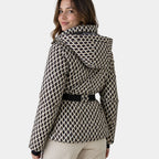 Élodiane | Veste doudoune beige à motifs avec ceinture