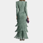 Eulalie | Elegant midi dress with fringed sleeves