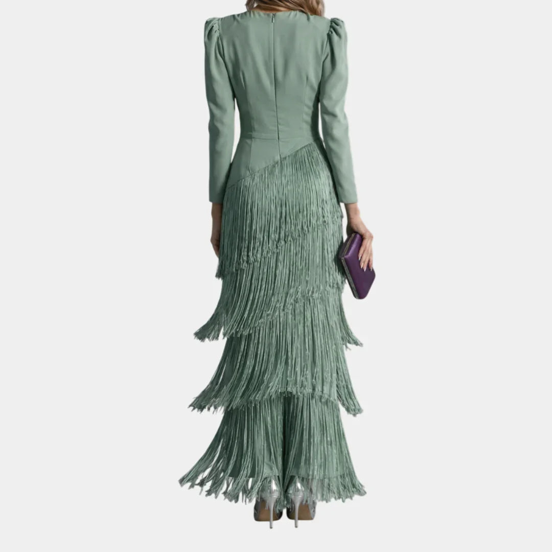 Eulalie | Elegant midi dress with fringed sleeves