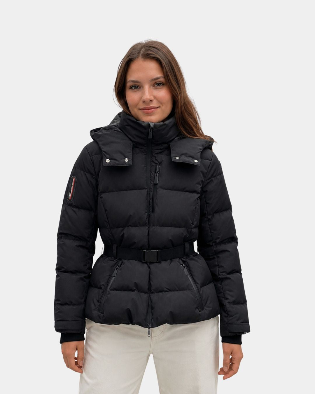 Eléanne | Manteau puffer noir avec ceinture