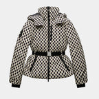Élodiane | Veste doudoune beige à motifs avec ceinture