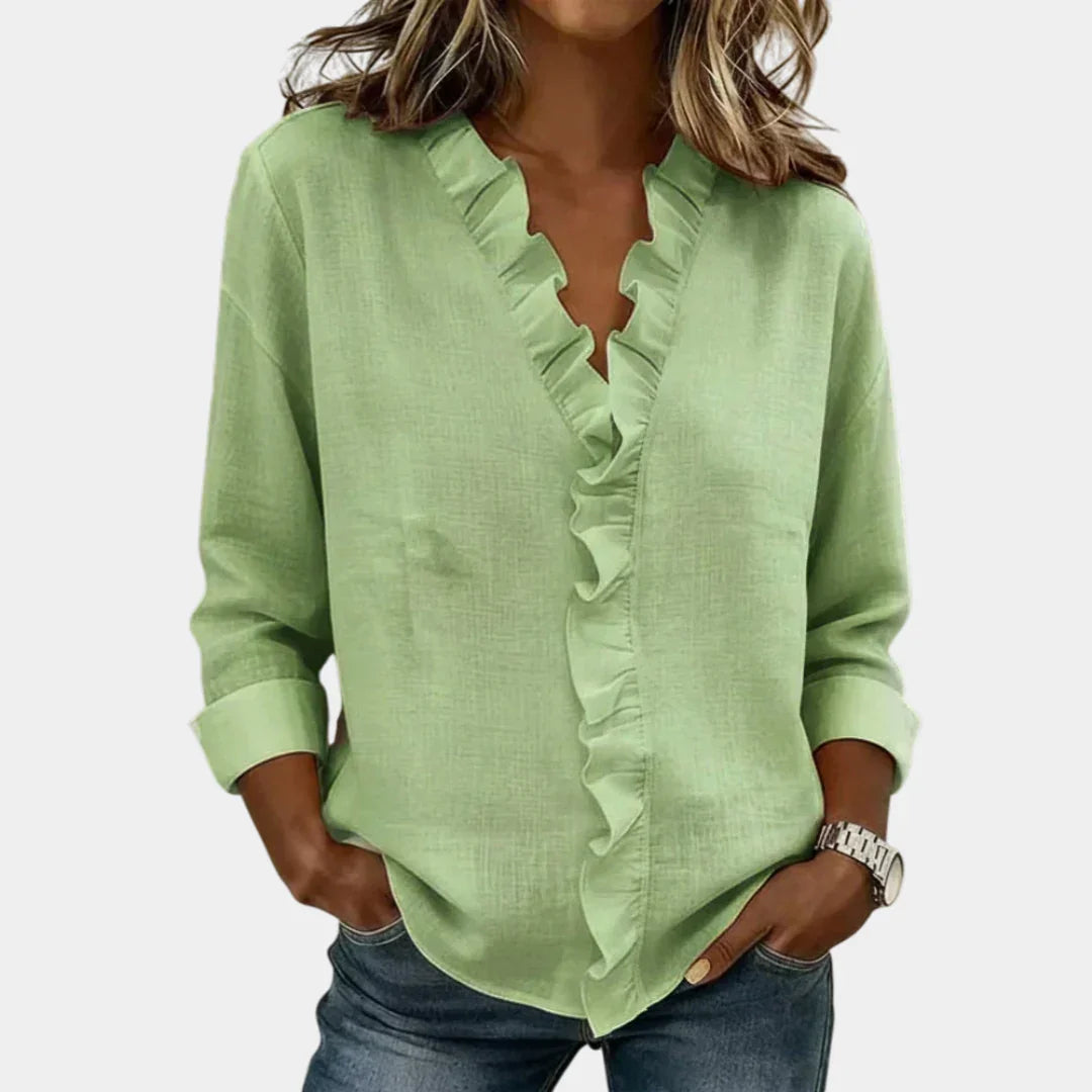 Flavie | Blouse with a V-neck and delicate ruffles