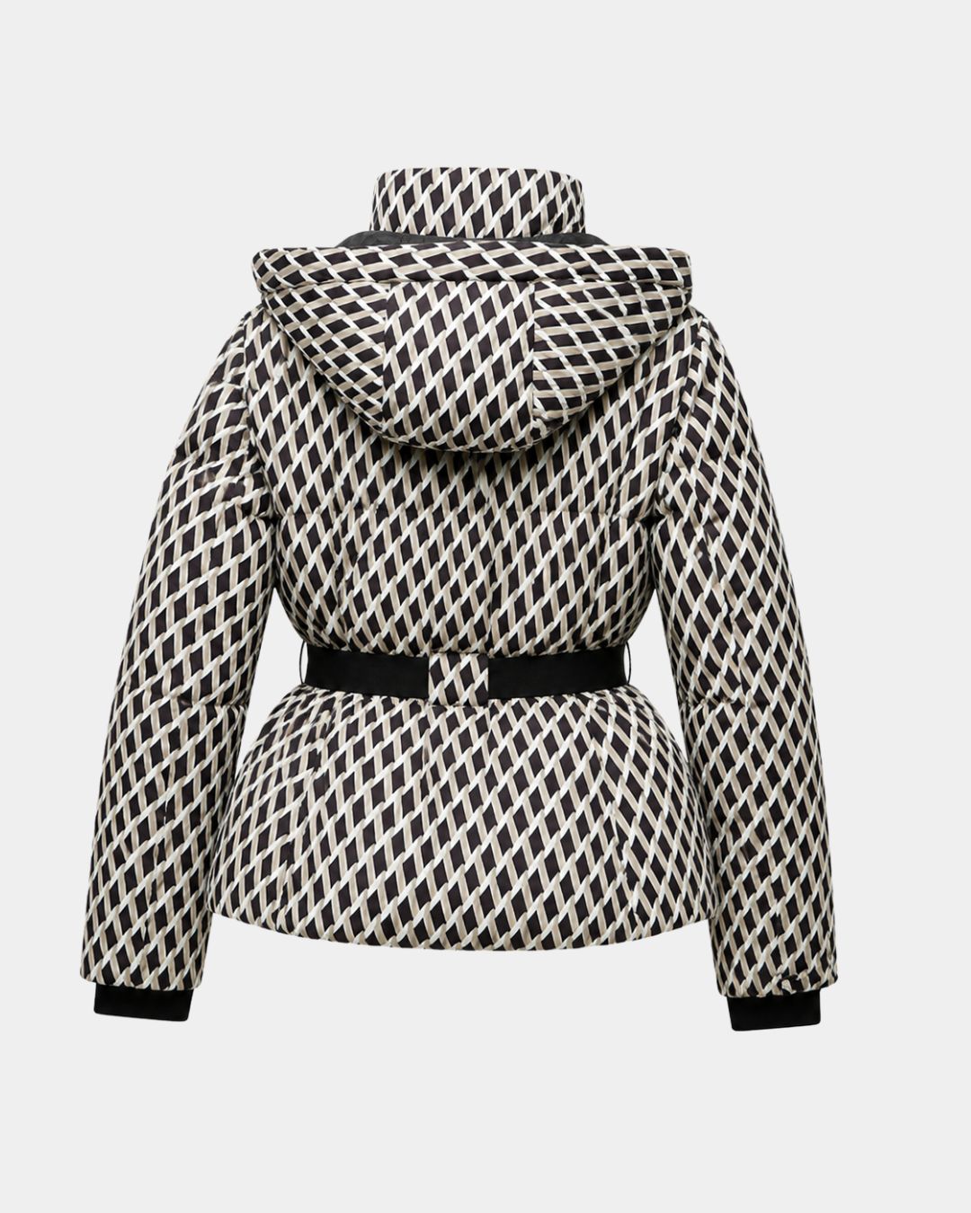 Élodiane | Veste doudoune beige à motifs avec ceinture