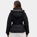 Eléanne | Manteau puffer noir avec ceinture