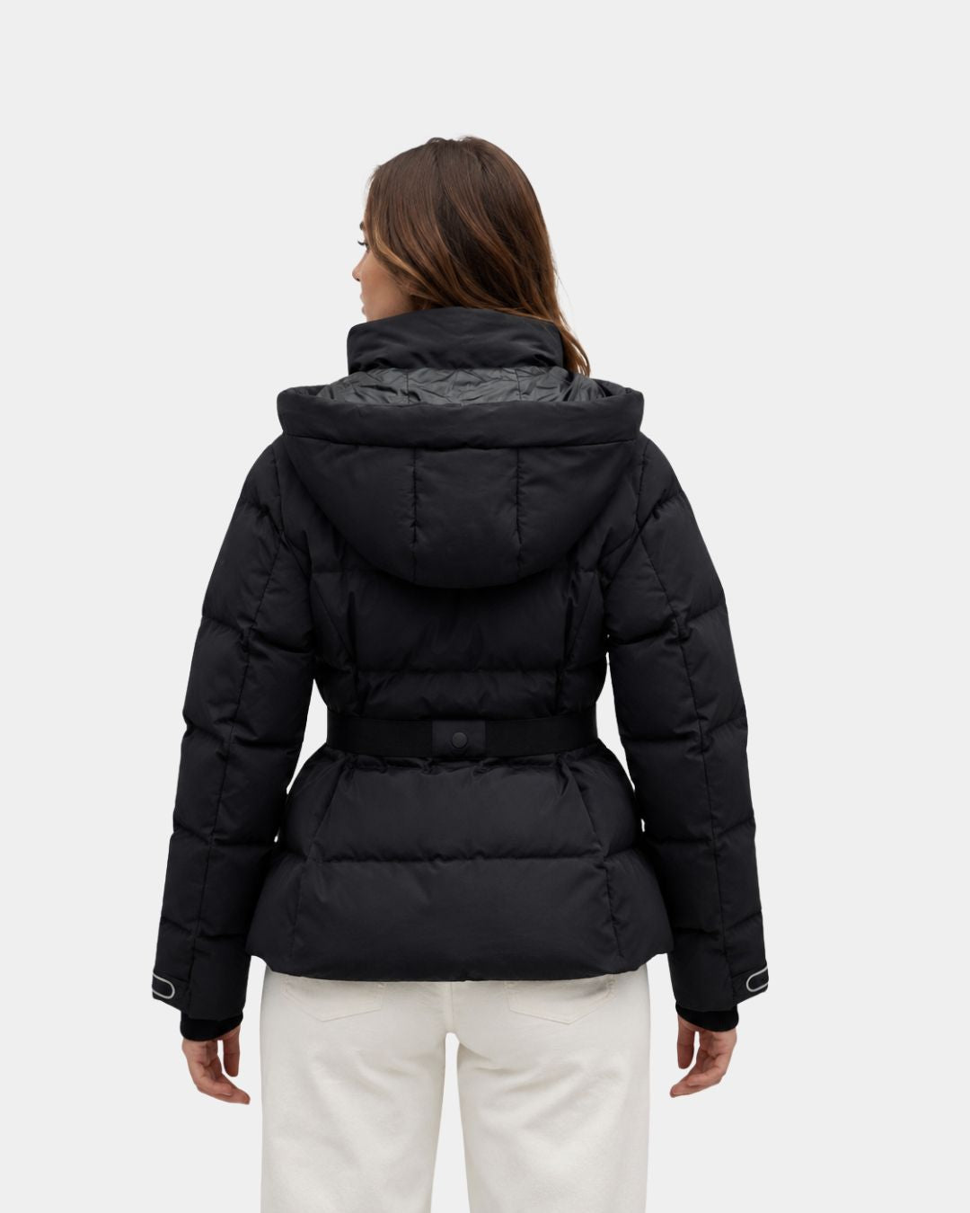 Eléanne | Manteau puffer noir avec ceinture